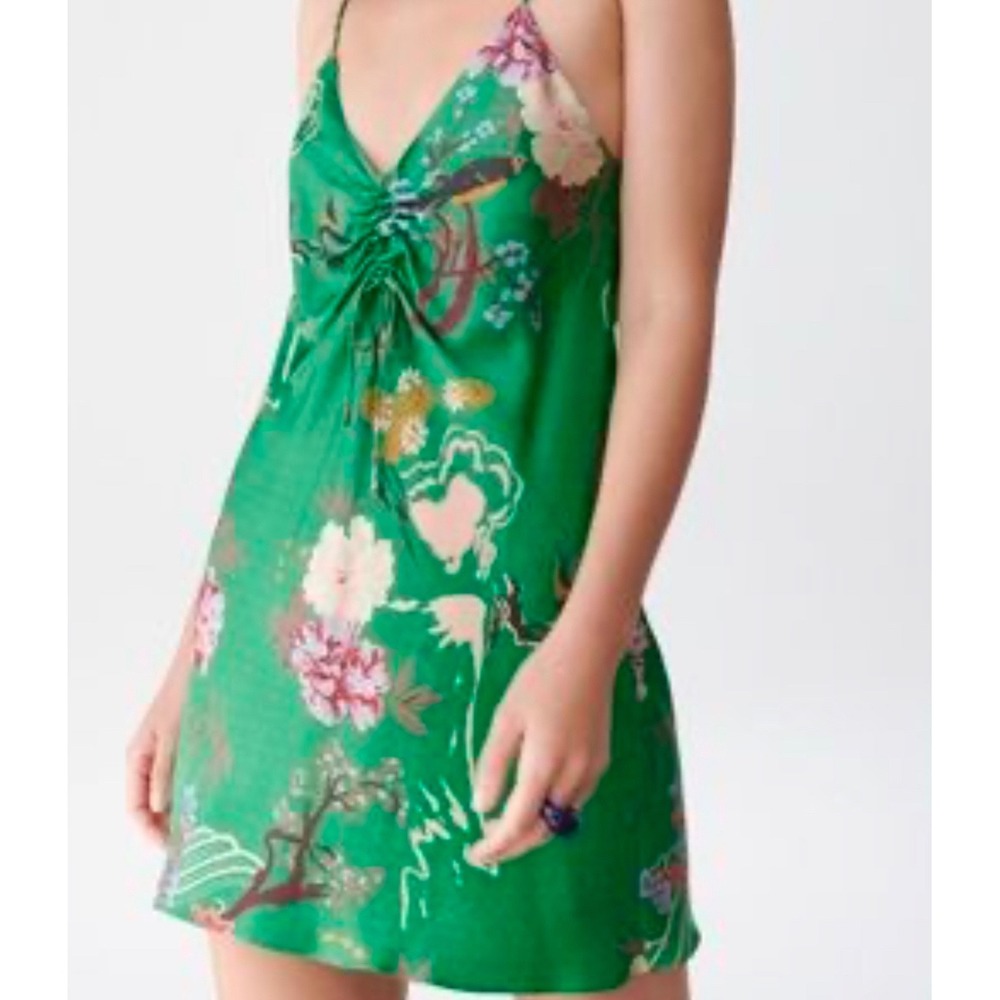 Zara Bloggers Favorite Satin Green Effect Print Dress Size S